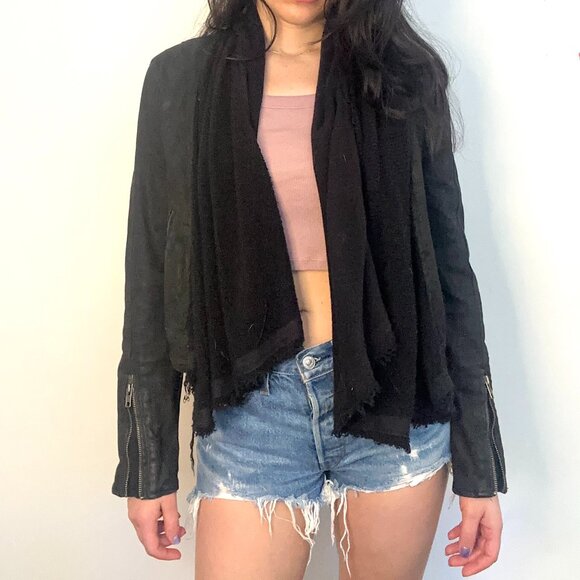 Rare Free People Black Denim Cowl Detail Jacket - Picture 3 of 10